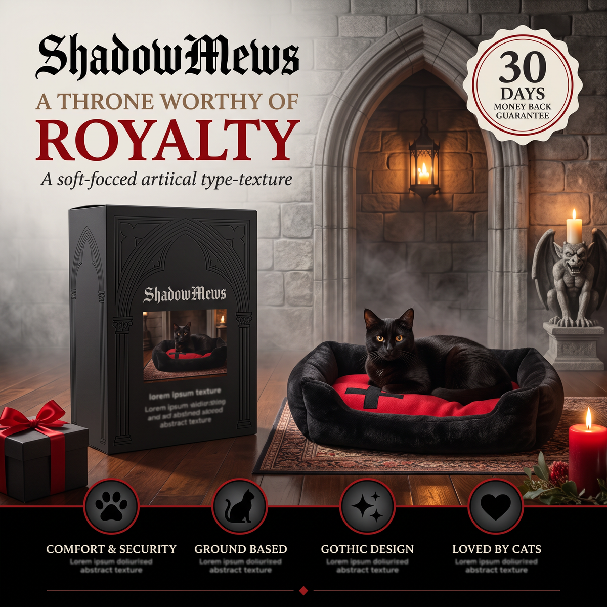 ShadowMews Gothic Cat Bed — Midnight